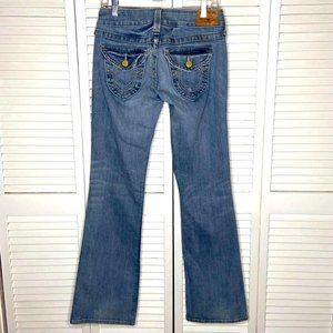 Vintage True Religion Becky Bootcut Medium Blue Stretch Jeans Leather Tab 28